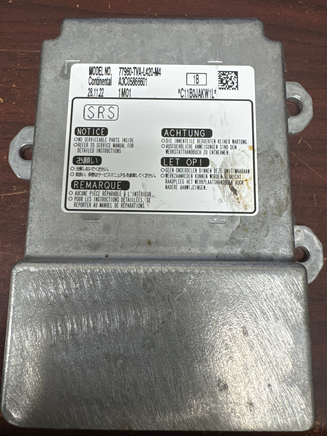 HONDA ACCORD AIRBAG CONTROL MODULE PN: 77960-TVA-L420-M4 (P)
