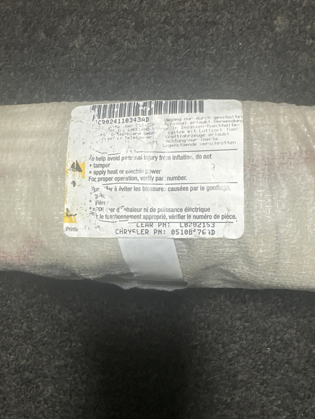 2016-2023 DODGE CHARGER/CHRYSLER 300 FRONT RIGHT PASSENGER SEAT AIRBAG (RH) (P)