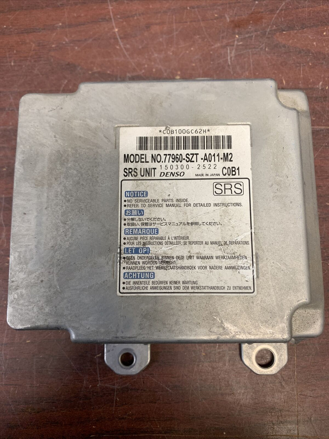 HONDA CR-Z AIRBAG CONTROL MODULE P/N 77960SZTA011M2 (P)