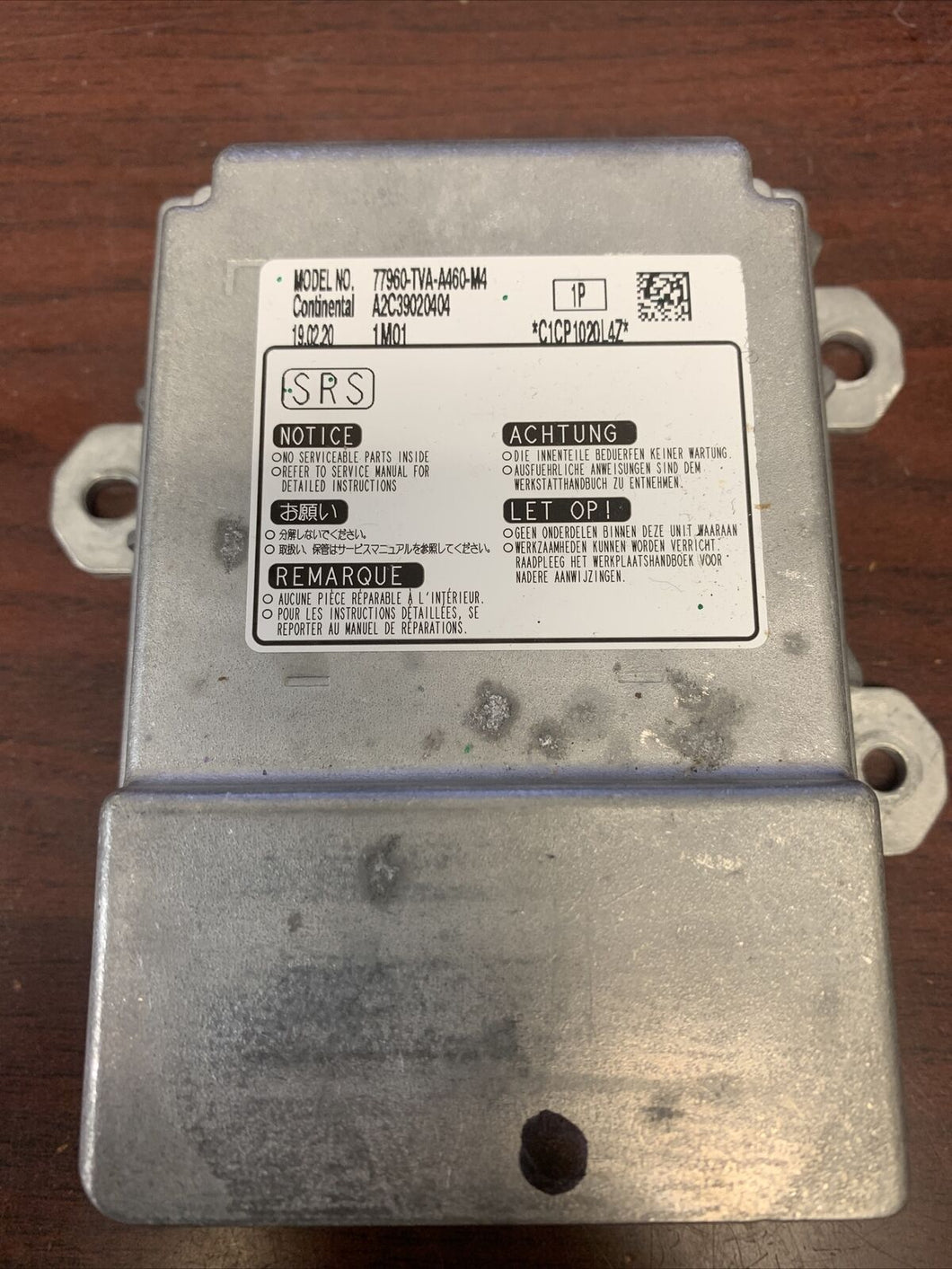 HONDA ACCORD AIRBAG CONTROL MODULE P/N 77960-TVA-A460-M4 (P)